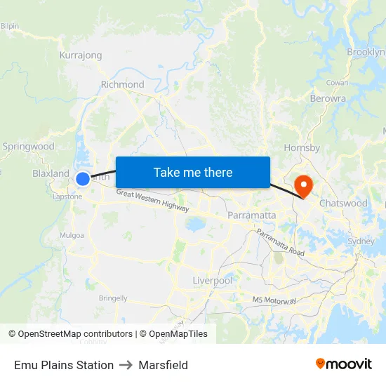 Emu Plains Station to Marsfield map
