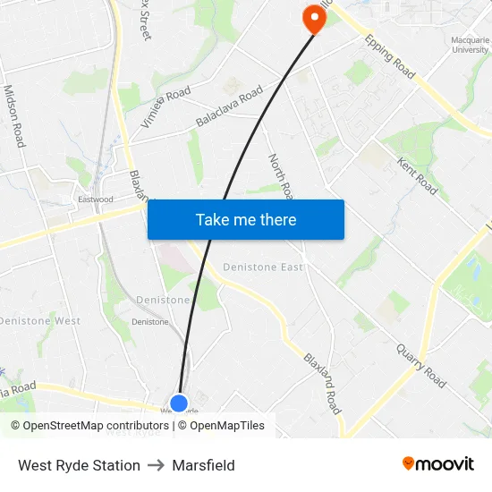 West Ryde Station to Marsfield map