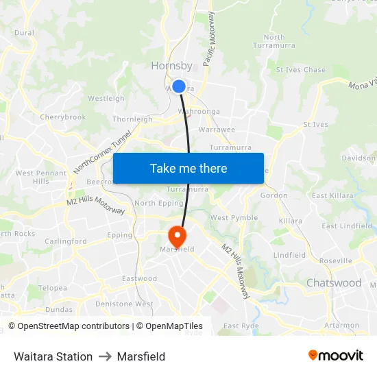 Waitara Station to Marsfield map
