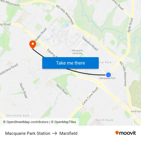 Macquarie Park Station to Marsfield map