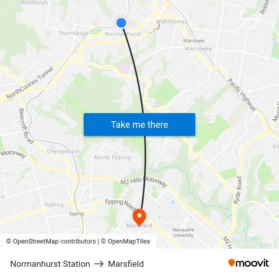 Normanhurst Station to Marsfield map