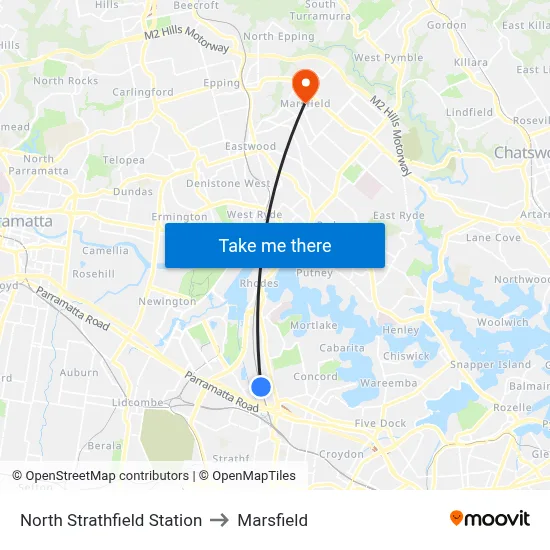 North Strathfield Station to Marsfield map