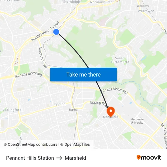 Pennant Hills Station to Marsfield map