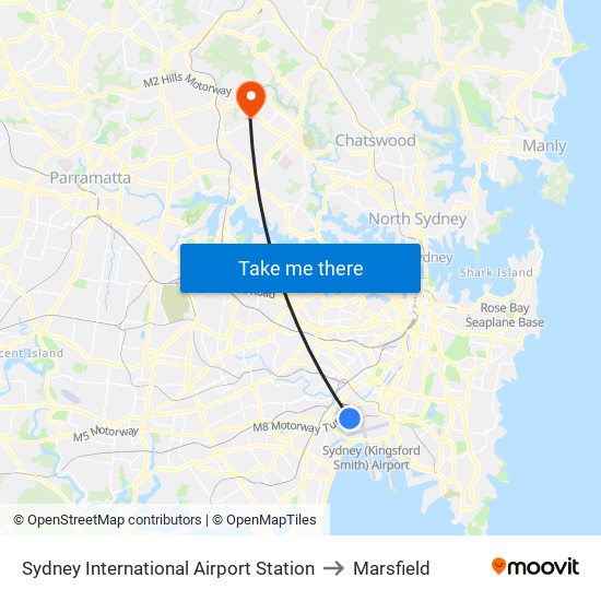 Sydney International Airport Station to Marsfield map