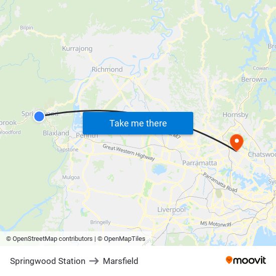 Springwood Station to Marsfield map