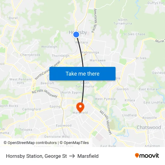 Hornsby Station, George St to Marsfield map