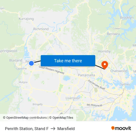 Penrith Station, Stand F to Marsfield map