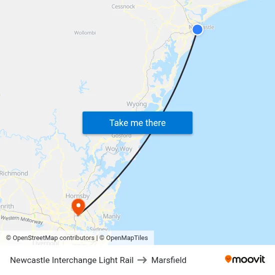 Newcastle Interchange Light Rail to Marsfield map