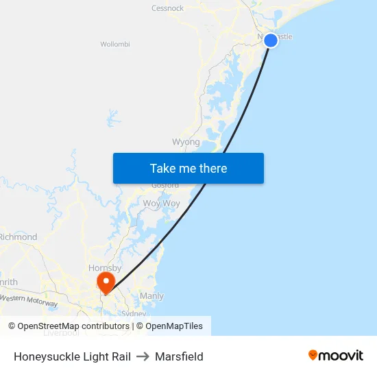 Honeysuckle Light Rail to Marsfield map