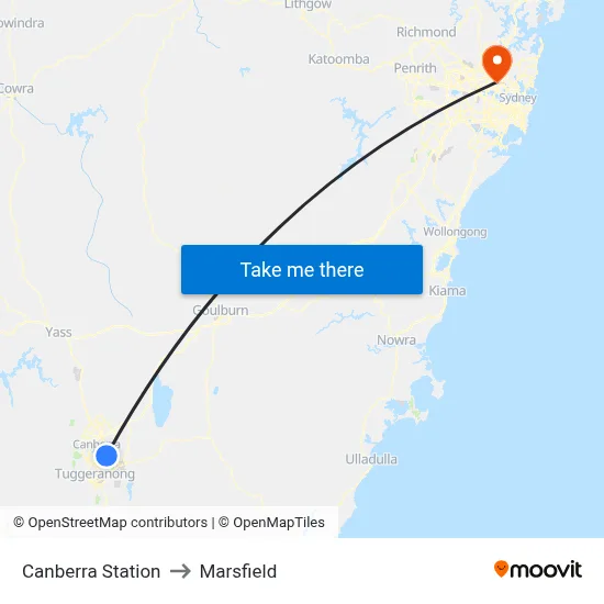 Canberra Station to Marsfield map
