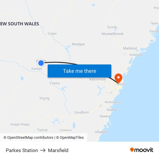 Parkes Station to Marsfield map