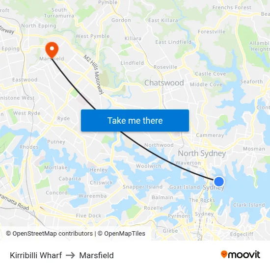Kirribilli Wharf to Marsfield map