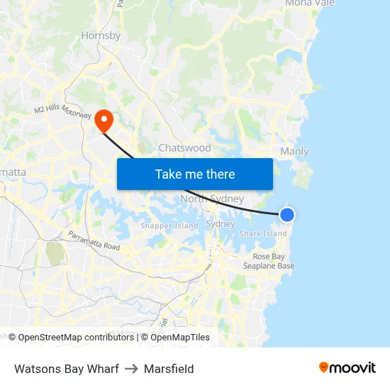 Watsons Bay Wharf to Marsfield map