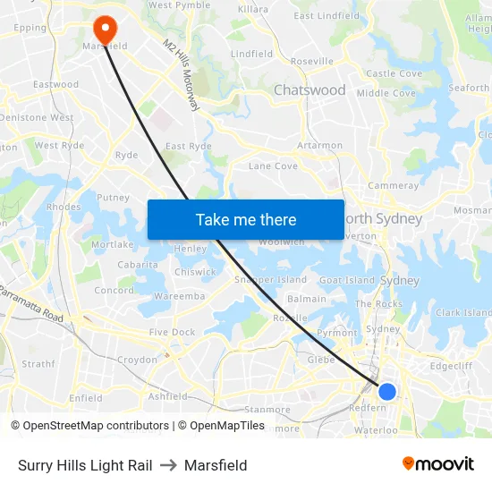 Surry Hills Light Rail to Marsfield map