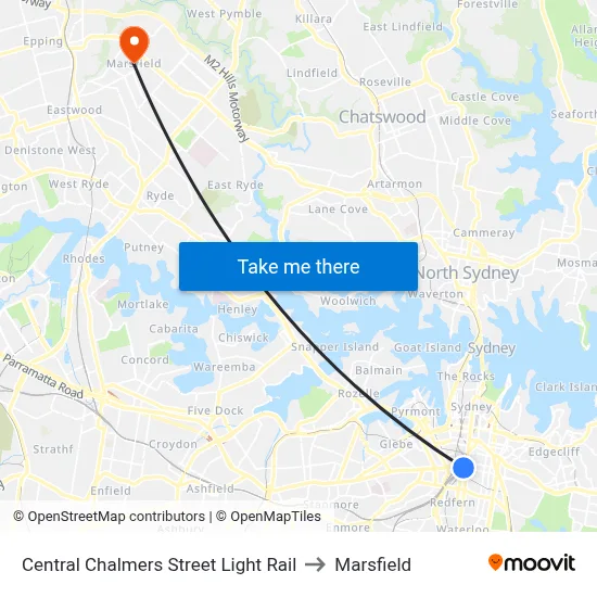 Central Chalmers Street Light Rail to Marsfield map