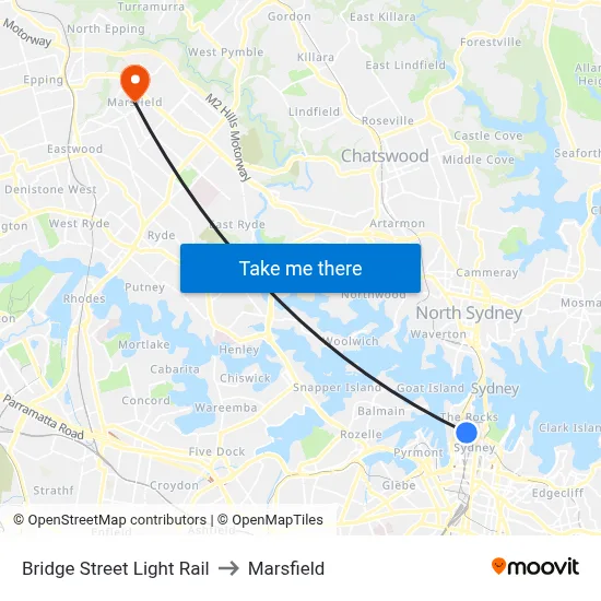Bridge Street Light Rail to Marsfield map