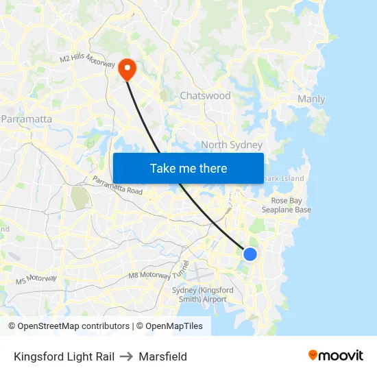 Kingsford Light Rail to Marsfield map