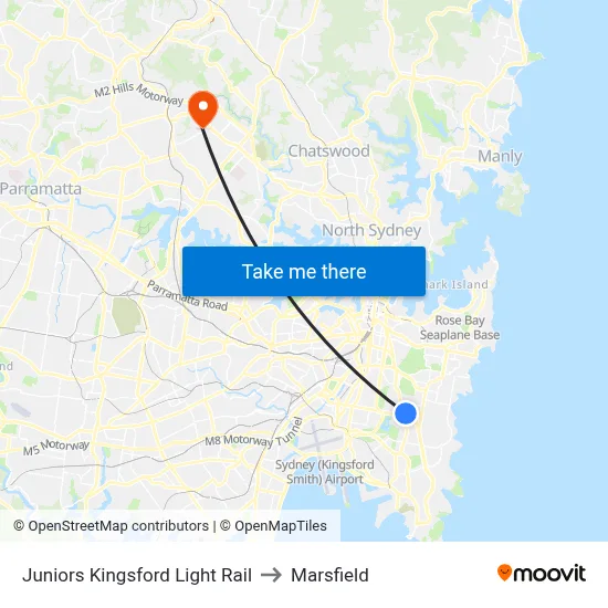Juniors Kingsford Light Rail to Marsfield map