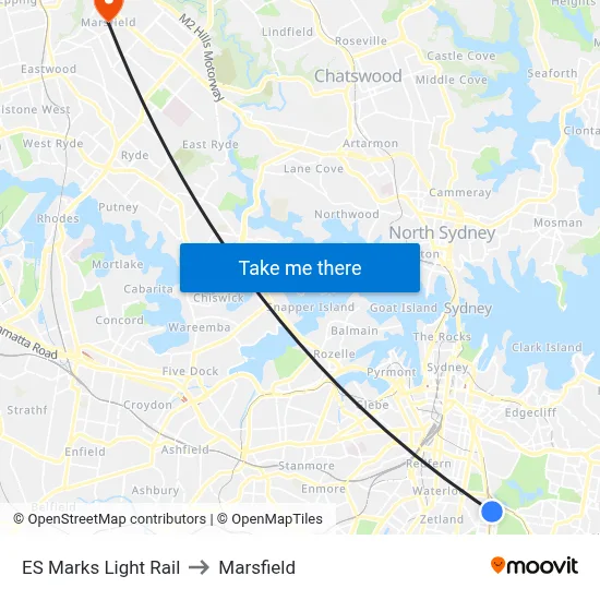 ES Marks Light Rail to Marsfield map