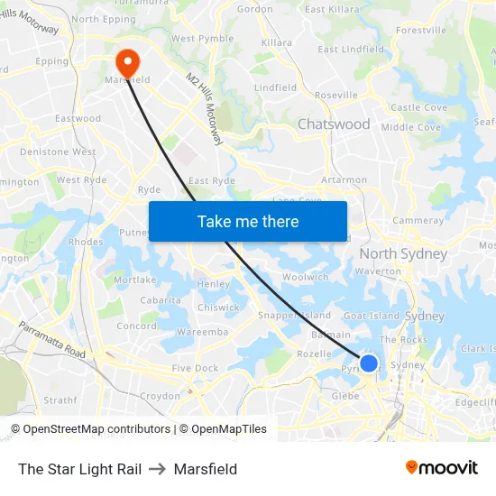 The Star Light Rail to Marsfield map