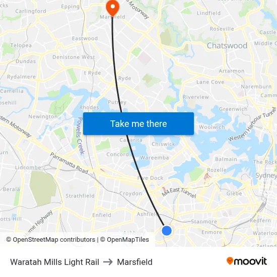Waratah Mills Light Rail to Marsfield map