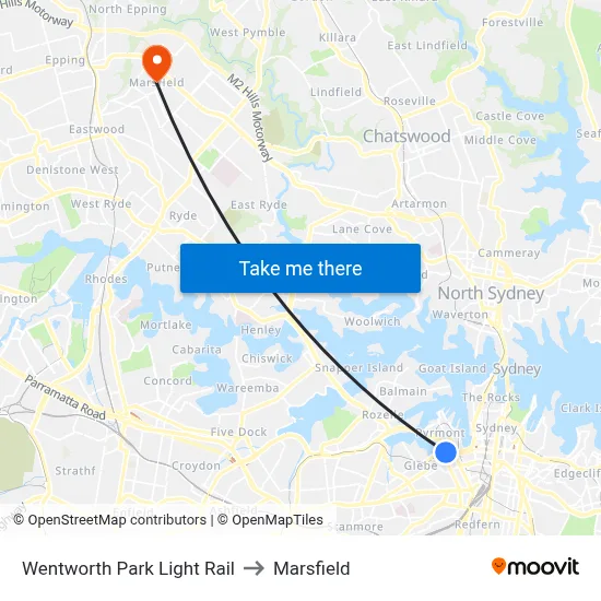 Wentworth Park Light Rail to Marsfield map