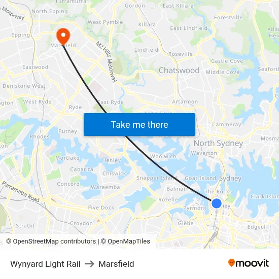 Wynyard Light Rail to Marsfield map