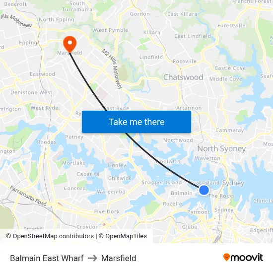 Balmain East Wharf to Marsfield map