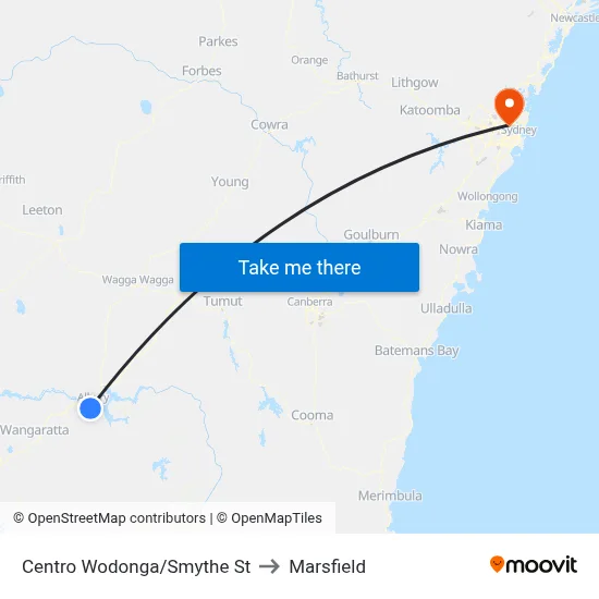 Centro Wodonga/Smythe St to Marsfield map