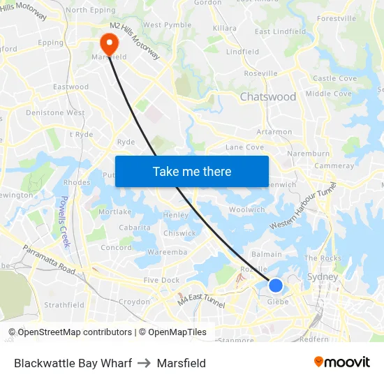 Blackwattle Bay Wharf to Marsfield map