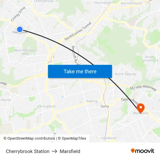 Cherrybrook Station to Marsfield map