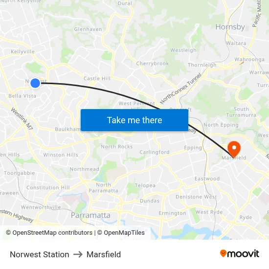 Norwest Station to Marsfield map