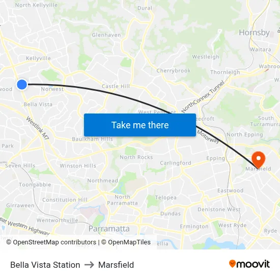 Bella Vista Station to Marsfield map