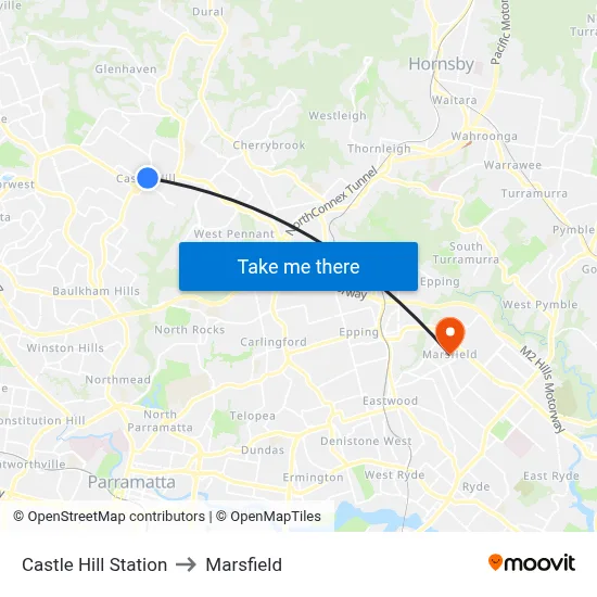 Castle Hill Station to Marsfield map