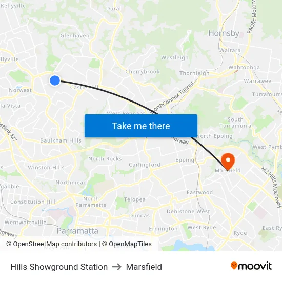 Hills Showground Station to Marsfield map