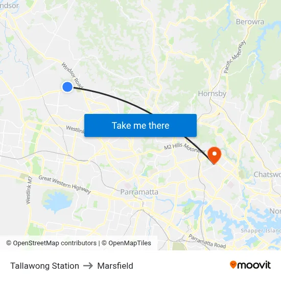 Tallawong Station to Marsfield map