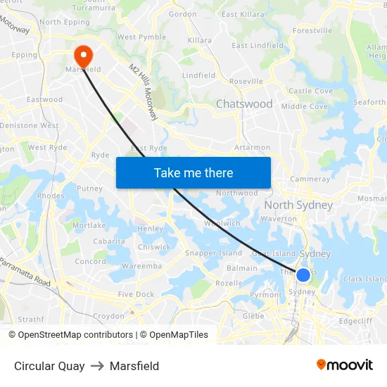 Circular Quay to Marsfield map