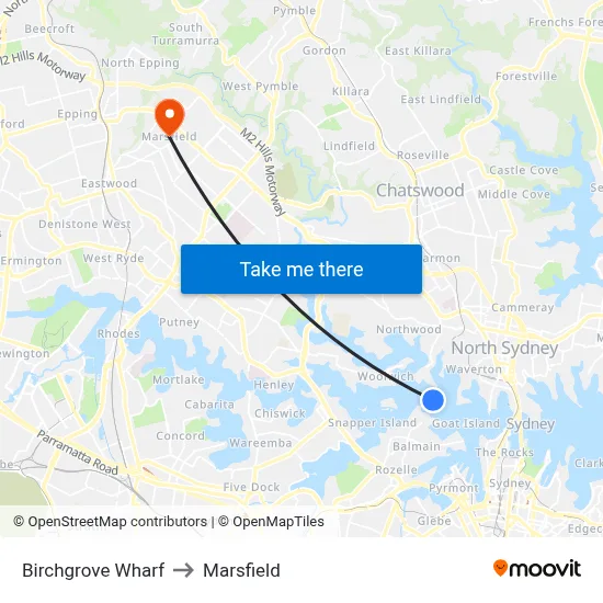 Birchgrove Wharf to Marsfield map