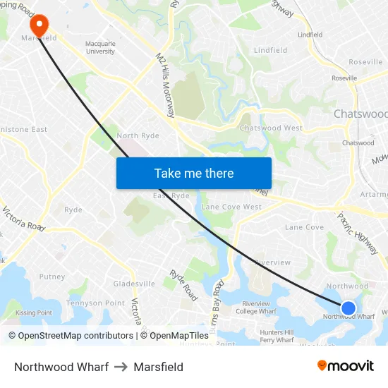 Northwood Wharf to Marsfield map
