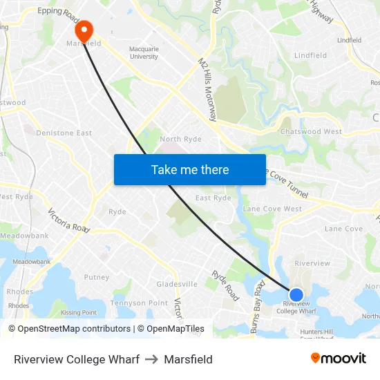 Riverview College Wharf to Marsfield map