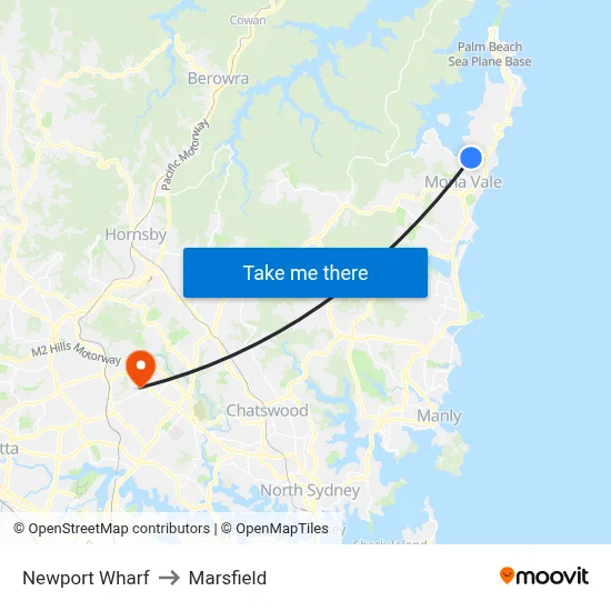 Newport Wharf to Marsfield map