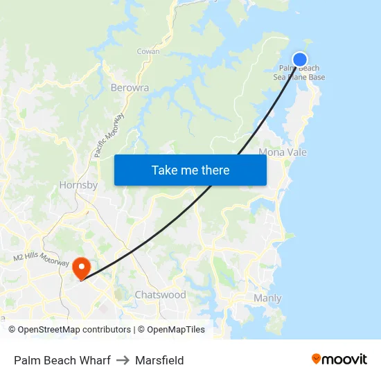 Palm Beach Wharf to Marsfield map