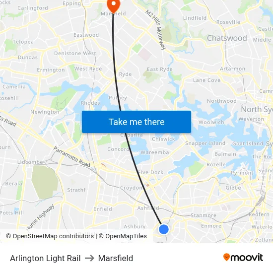 Arlington Light Rail to Marsfield map
