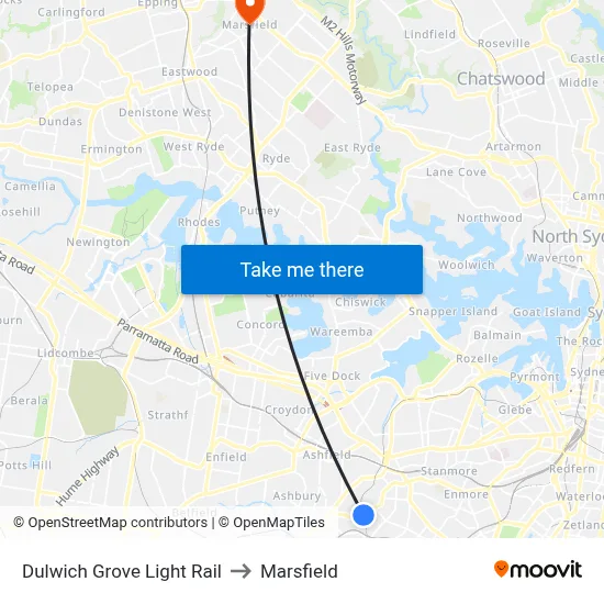 Dulwich Grove Light Rail to Marsfield map