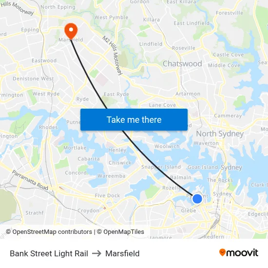 Bank Street Light Rail to Marsfield map