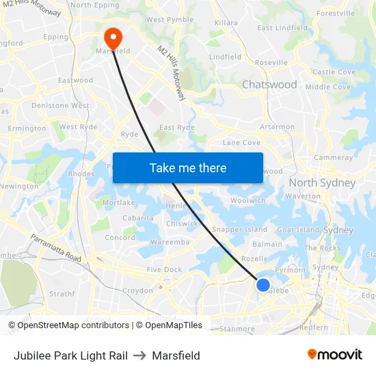 Jubilee Park Light Rail to Marsfield map