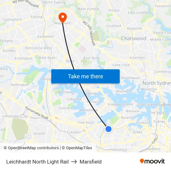 Leichhardt North Light Rail to Marsfield map