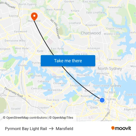 Pyrmont Bay Light Rail to Marsfield map