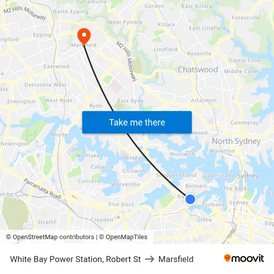 White Bay Power Station, Robert St to Marsfield map