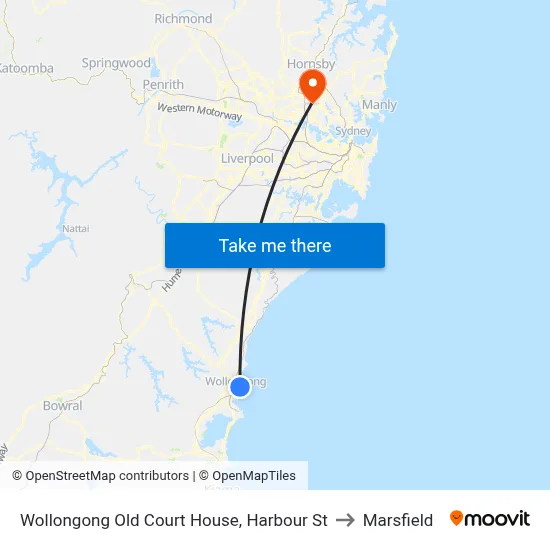 Wollongong Old Court House, Harbour St to Marsfield map